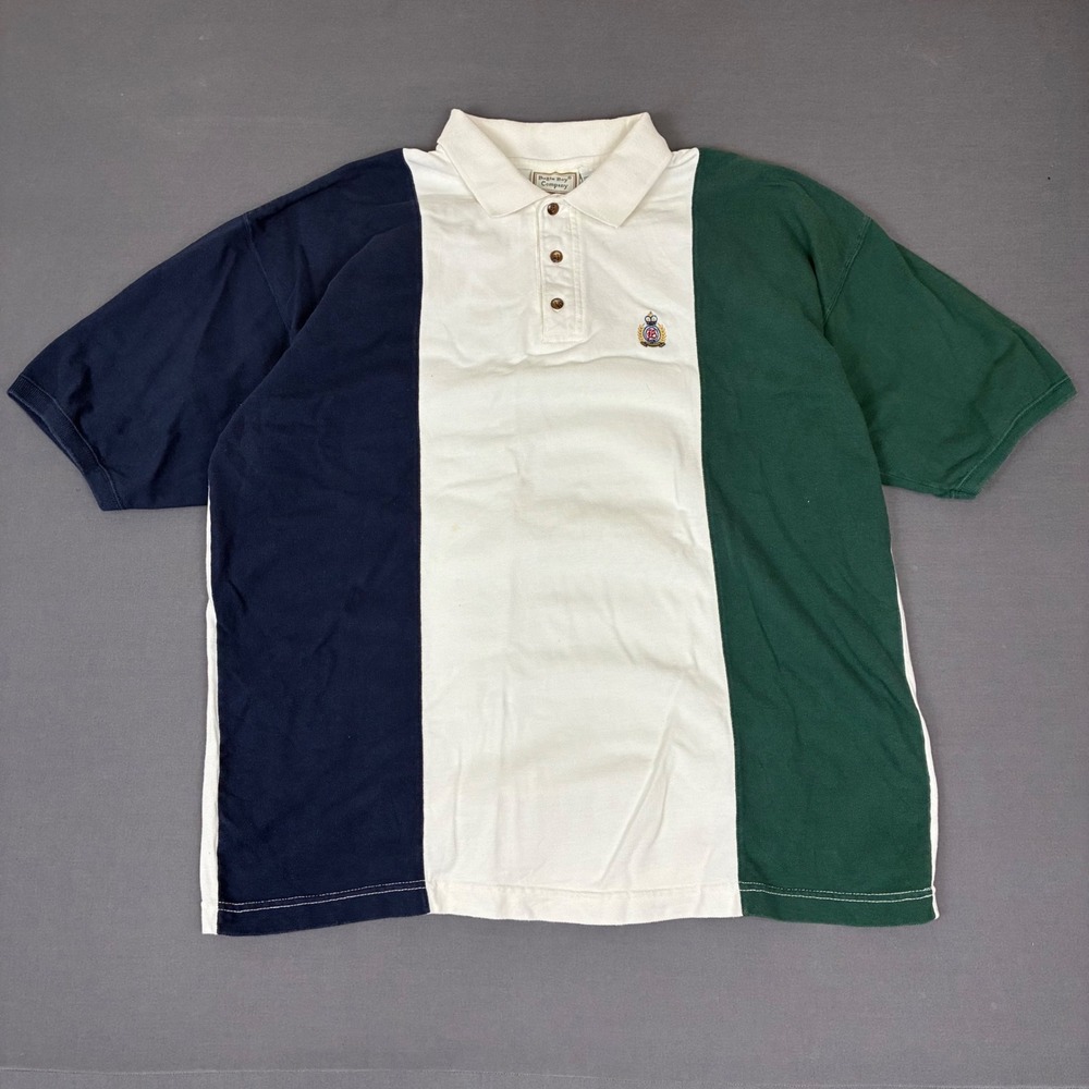 Bugle Boy Color Block Crest Logo Short Sleeve Polo Shirt Men's Size XL White